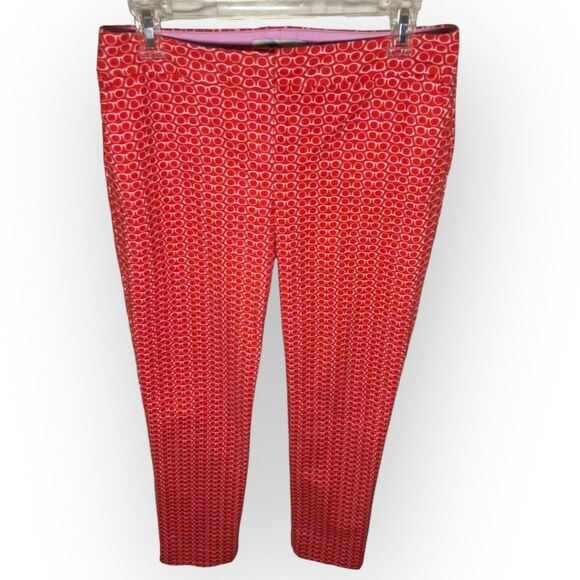 Boden Richmond Red Trousers with Glasses Motif Slim Straight Leg Pants Size 6L - Picture 3 of 15
